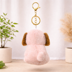 Plush Dog Keychain with Brown Ears & Beige Bone