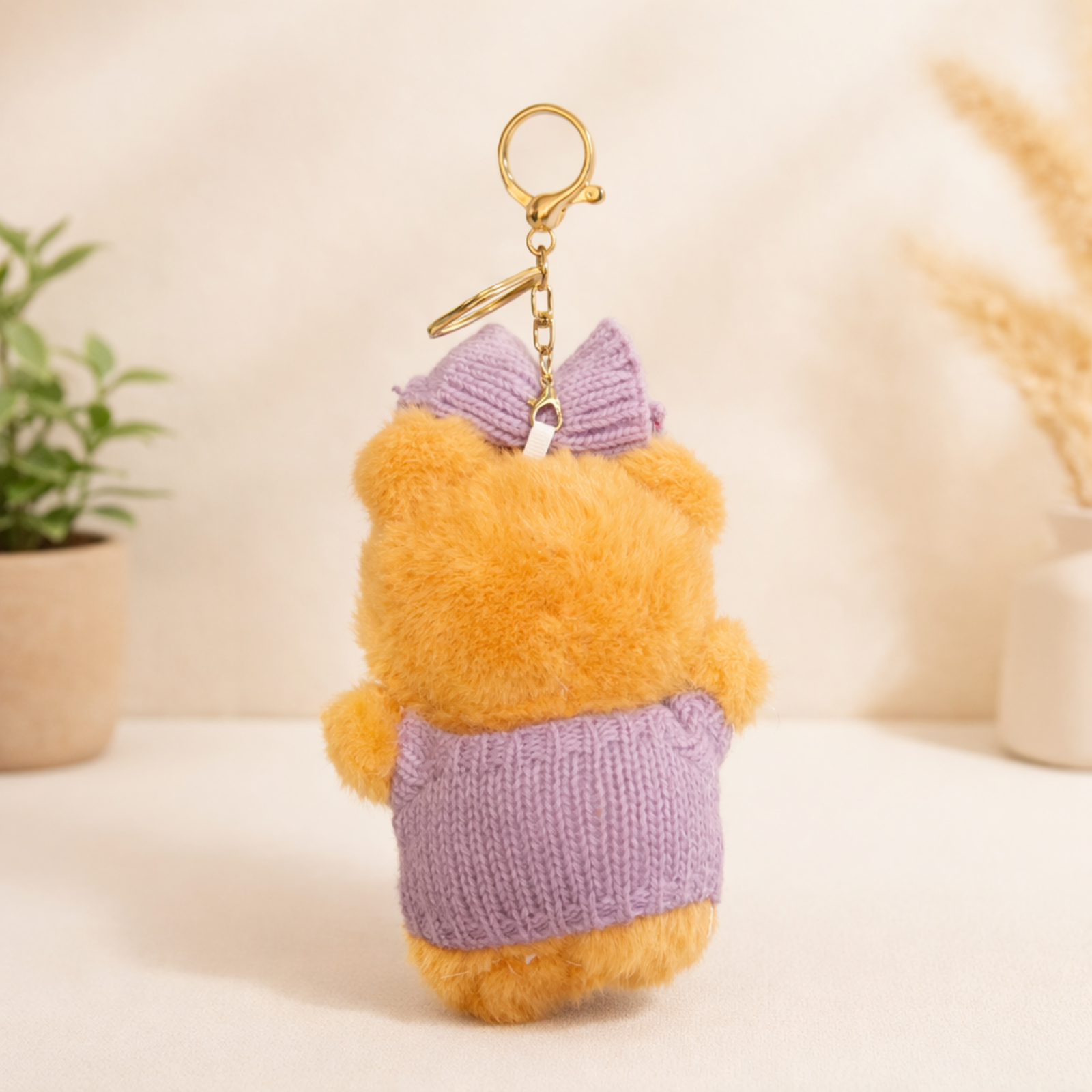 Plush Teddy Keychain with Bow & Sweater