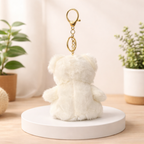 Teddy Bear Plush Keychain with Crochet Flower Detail