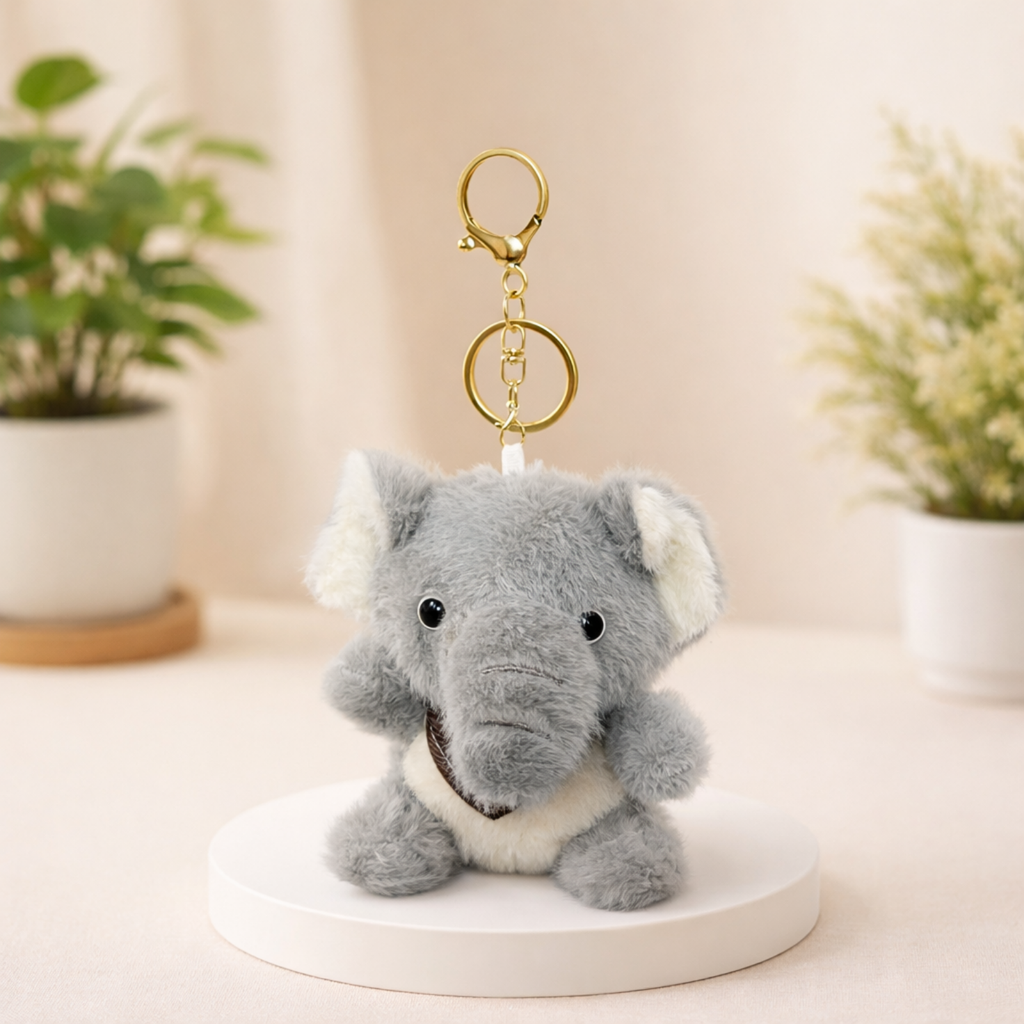 Soft Elephant Plush Keychain with Ears & Soft Belly