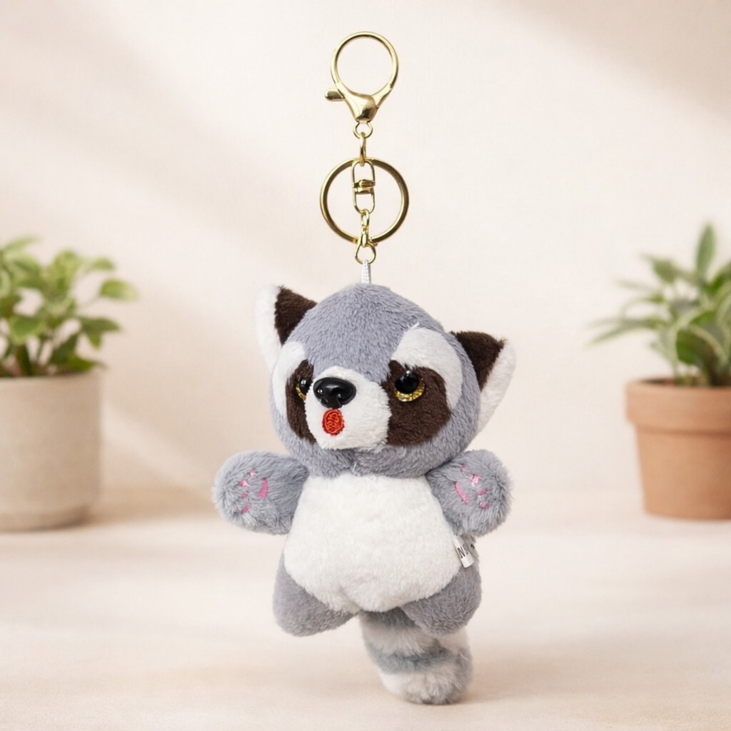 Racoon Plush Keychain with Soft Fluffy Fabric