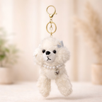 Puppy Plush Keychain with Pearl Necklace & Heart Charm
