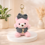 Plush Teddy Keychain with Bow & Sweater