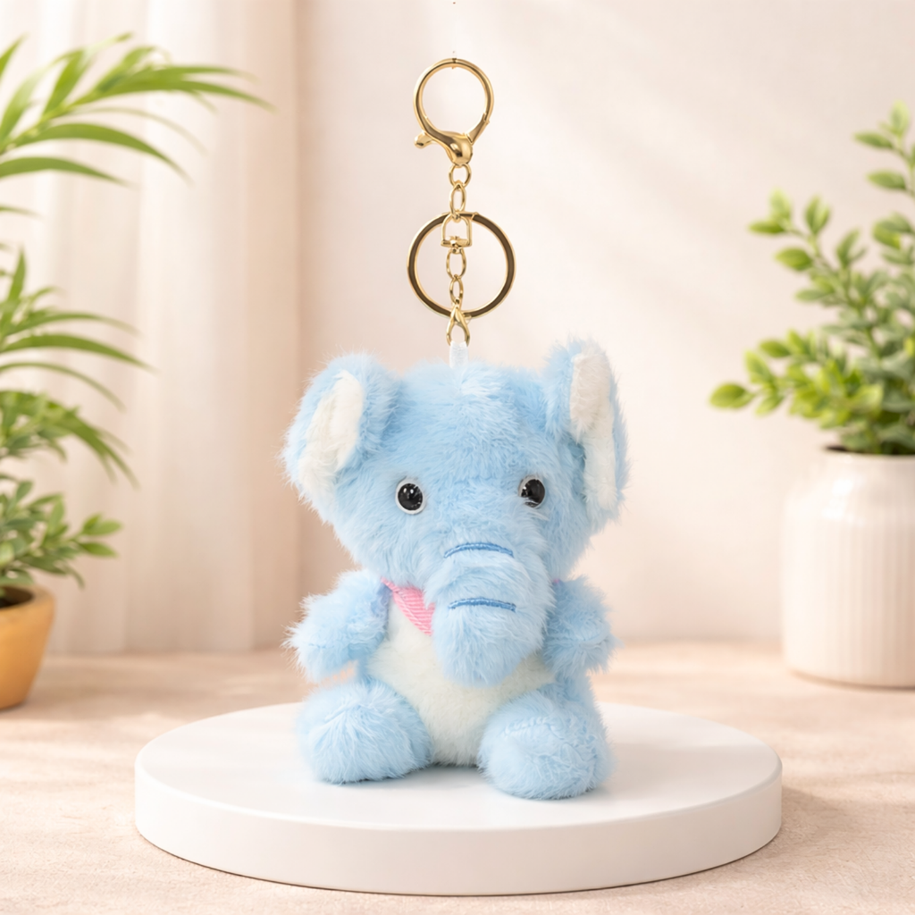Soft Elephant Plush Keychain with Ears & Soft Belly