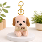 Plush Dog Keychain with Brown Ears & Beige Bone