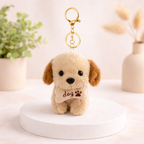 Plush Dog Keychain with Brown Ears & Beige Bone