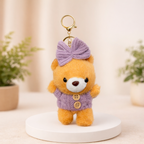 Plush Teddy Keychain with Bow & Sweater