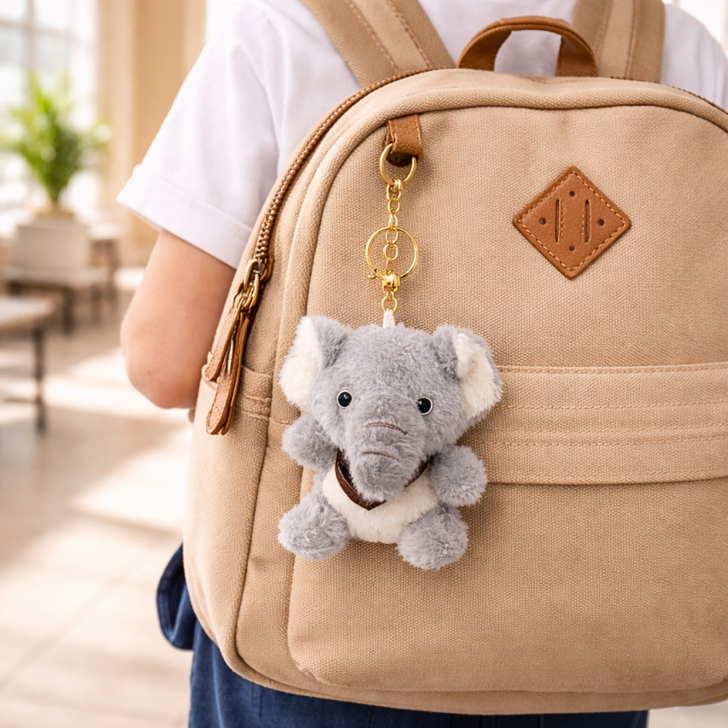 Soft Elephant Plush Keychain with Ears & Soft Belly