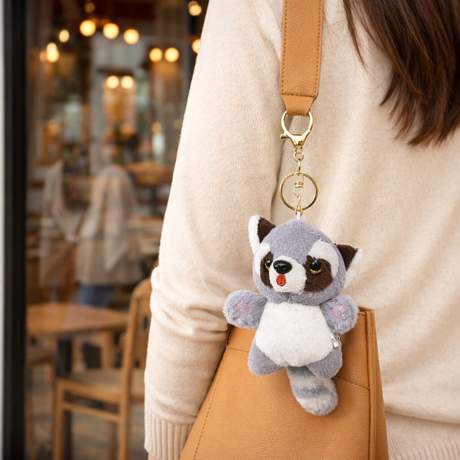 Racoon Plush Keychain with Soft Fluffy Fabric