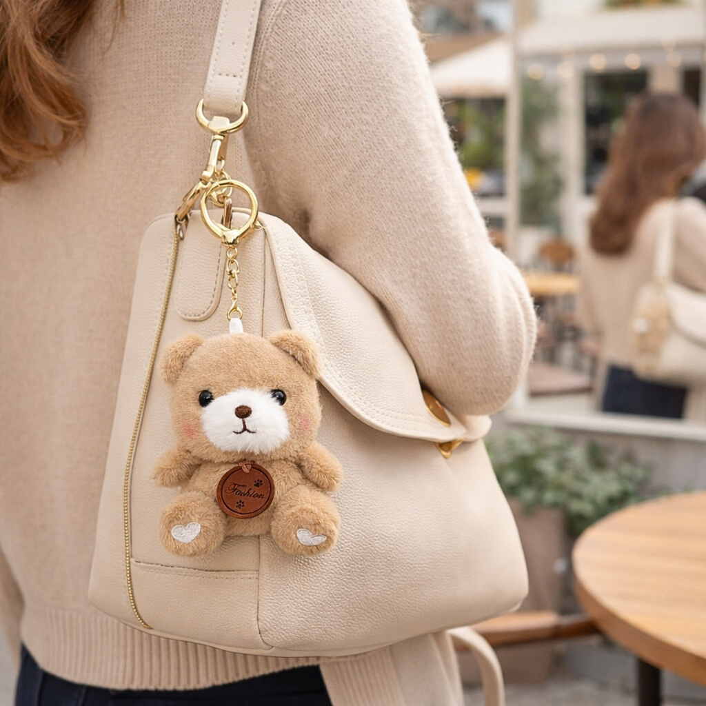 Teddy Bear Plush Keychain with Soft Fluffy Fabric