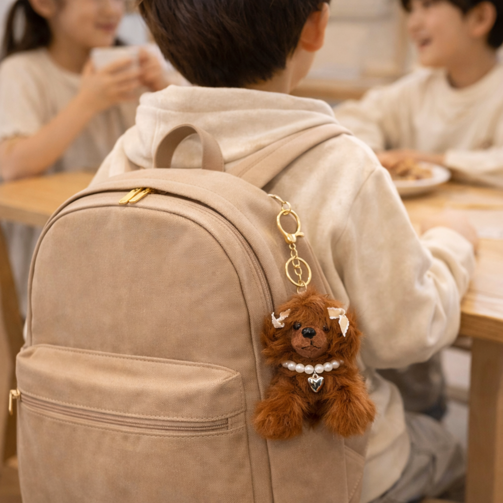 Puppy Plush Keychain with Pearl Necklace & Heart Charm