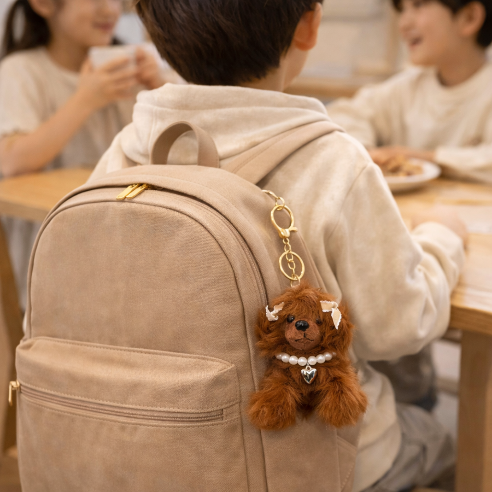 Puppy Plush Keychain with Pearl Necklace & Heart Charm