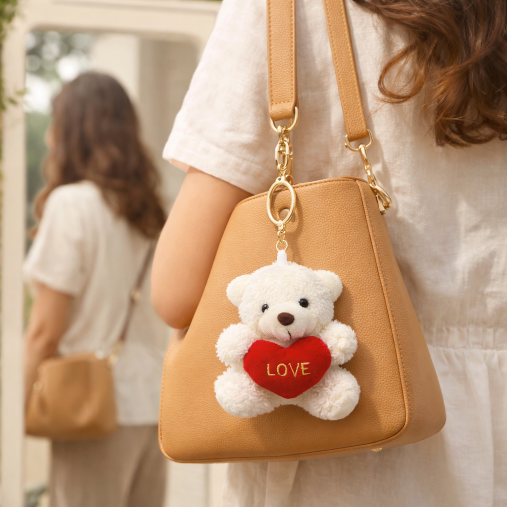 Teddy Bear Keychain with Love Heart