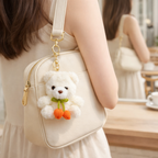 Teddy Bear Plush Keychain with Crochet Flower Detail