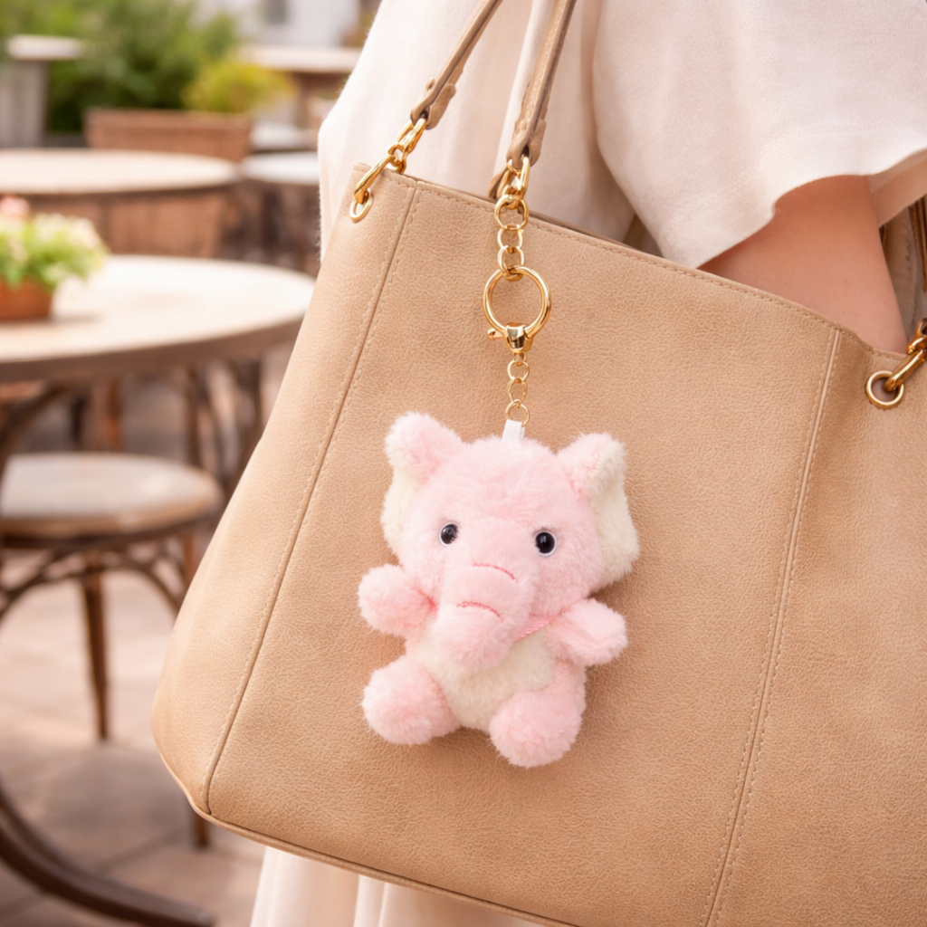 Soft Elephant Plush Keychain with Ears & Soft Belly