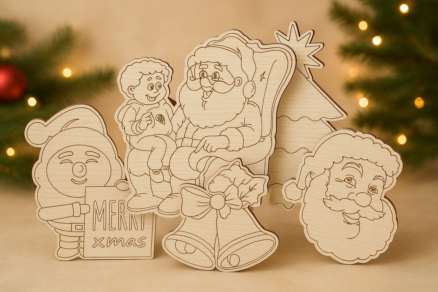 DIY Woodies Christmas Special Crafting Kit - 5 wood magnets, 6 painting colors and a brush