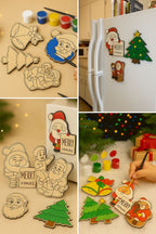 DIY Woodies Christmas Special Crafting Kit - 5 wood magnets, 6 painting colors and a brush