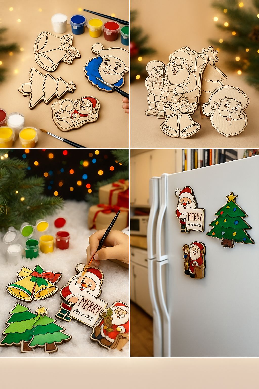 DIY Woodies Christmas Special Crafting Kit - 5 wood magnets, 6 painting colors and a brush | Perfect for Gifting