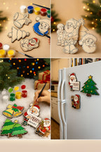 DIY Woodies Christmas Special Crafting Kit - 5 wood magnets, 6 painting colors and a brush