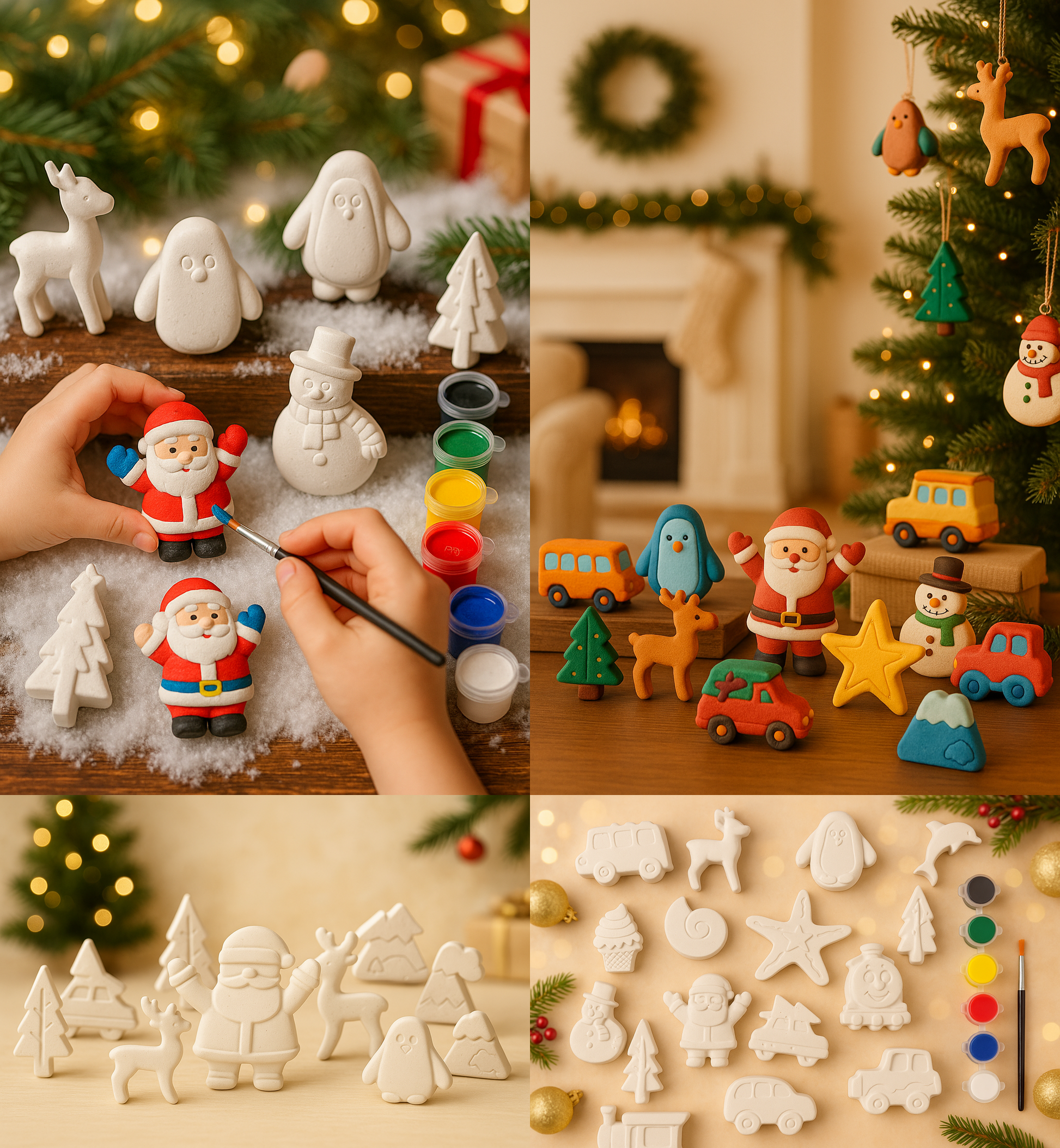 DIY POP Christmas Special Crafting Kit - 5 christmas themed big  shapes, 6 painting colors and a brush