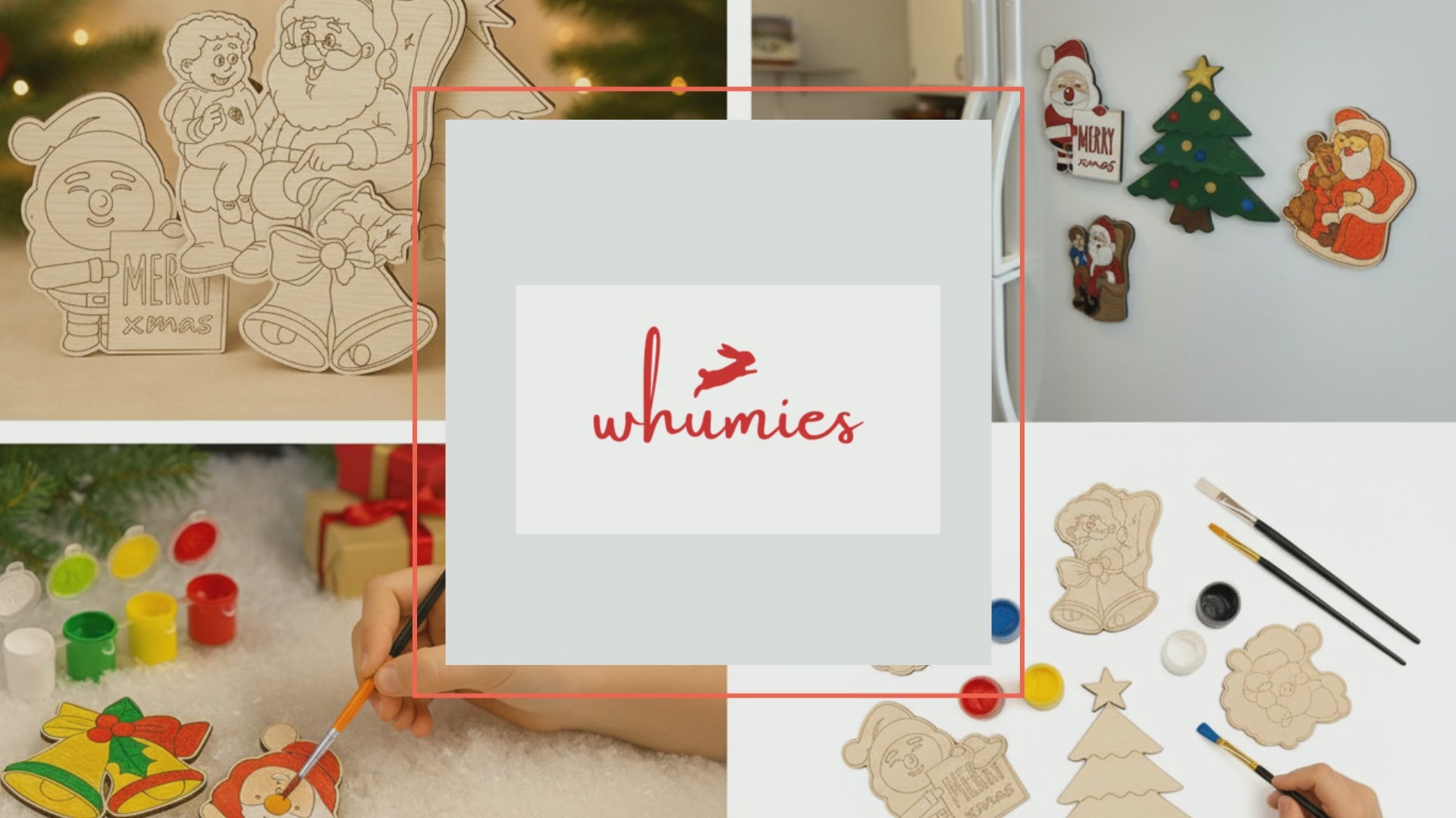 DIY Woodies Christmas Special Crafting Kit - 5 wood magnets, 6 painting colors and a brush | Perfect for Gifting