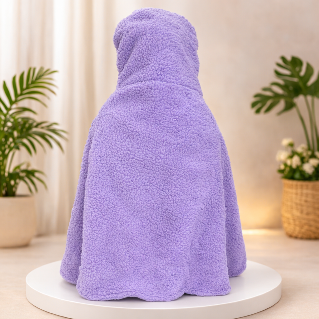 Bath Towel Poncho with Purple Bunny Hoody