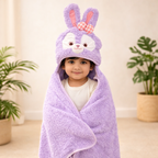 Bath Towel Poncho with Purple Bunny Hoody